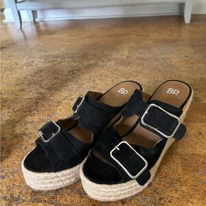 bp Black Espadrille Shoes with Wide Strap and Buckle